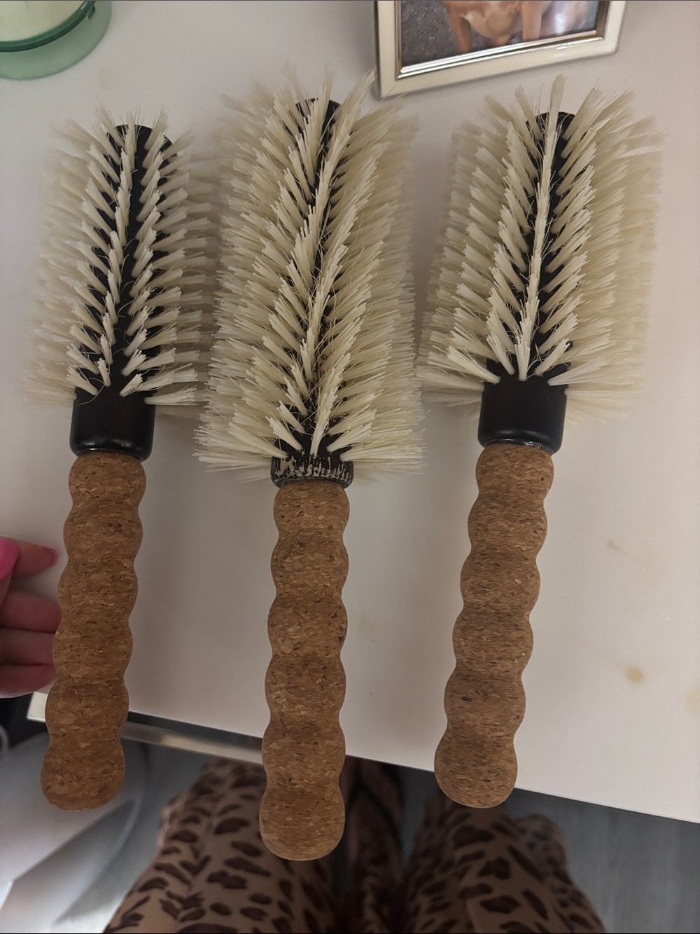 Set of 3 Round Hair Brushes with Cork Handles - Cream Bristles DOM DOM BRUSHES